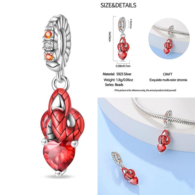 100% Медь Изысканные Карты Таро Браслет Подвески Кроваво-Красный Огненный Змей Роза Шармы Бусины Сделай Сам Украшения Для Женщин