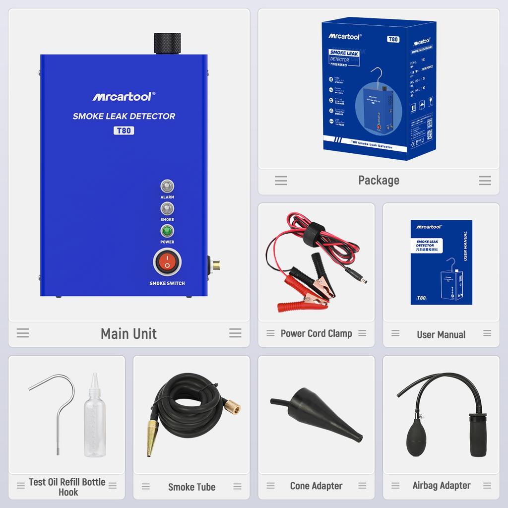 MRCARTOOL T80 Автомобильный детектор дыма Встроенный воздушный насос Тестер вакуума топливной системы Детектор утечек дыма автомобиля