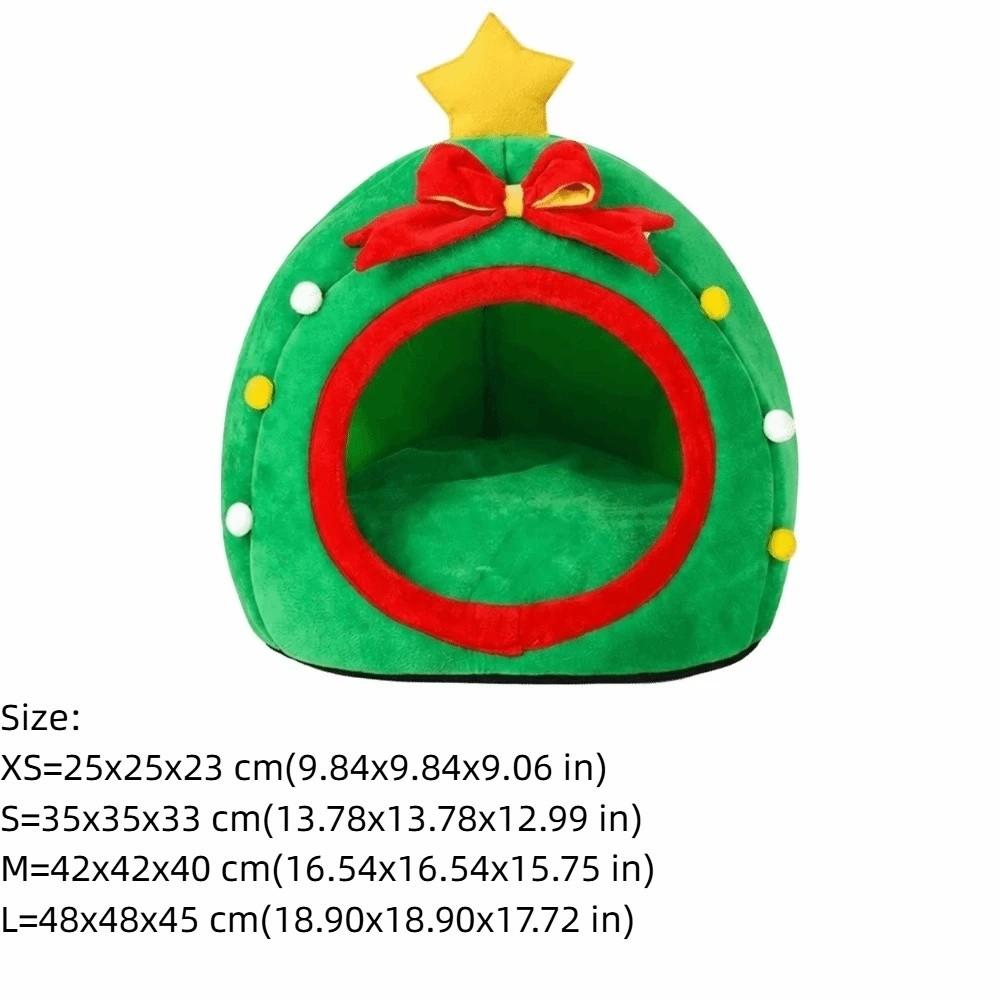 Warm Plush Xmas Tree Shaped Pet House Non-slip Pet Sleeping Cave Cat Sofa Bed Holiday Decor