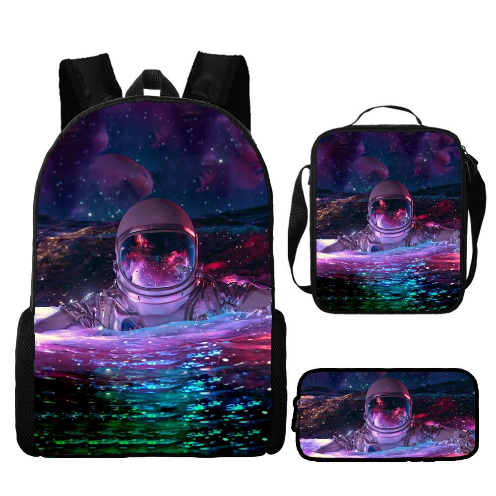 New Astronaut Spaceman Backpack for Kids School Cartoon Bookbag 3-Piece Set with Crossbody Bag Lightweight