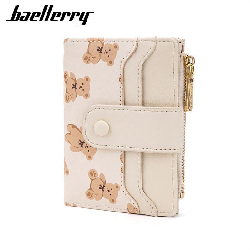 Baellerry Women Fashion Card Holder Cute Bear Print Mini Purse for Ladies Zipper Money Bags Coin Purses Wallets