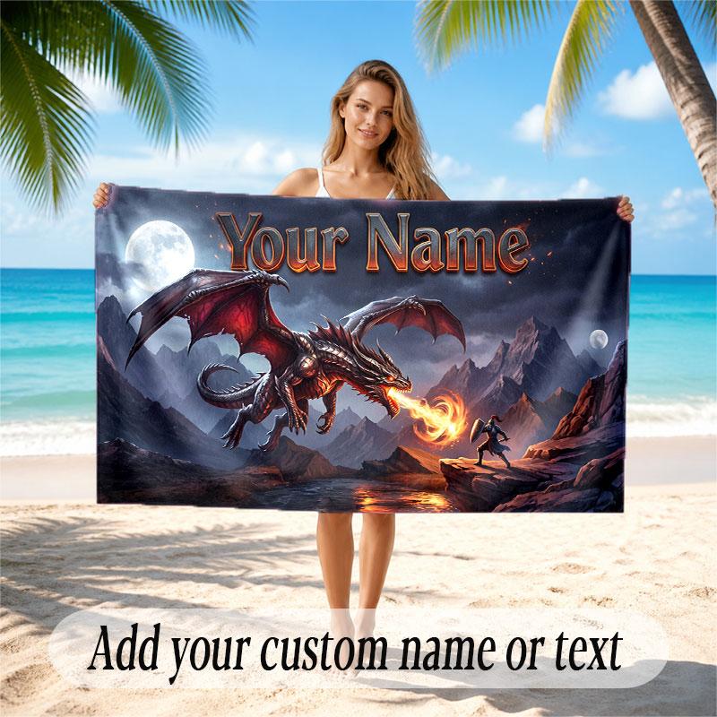 Dragon Theme Soft Beach Towel Personalized Custom Name Text Towel Portable for Beach Pool Travel