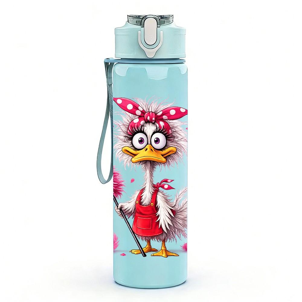 1PC Funny Fluffy Owl Bird Cartoon Print 750ml Color Plastic Sports Water Bottle Leakproof Flip Straw Lid Suitable for Sports Office Home Use