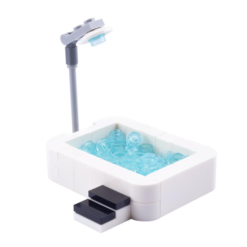 MOC Городской Дом Мебель Набор Строительных Блоков Туалет Аквариум Кровать Пианино Телевизор Диван Кушетка Маятниковые Часы Кухонная Стойка Кирпичики Игрушки