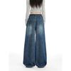 High-Waisted, Casual, Retro Blue Wide-Leg Pants for Women, Autumn Straight-Leg, Loose-Fitting, Hip-Covering, Loose-Fitting, Floor-Length Jeans
