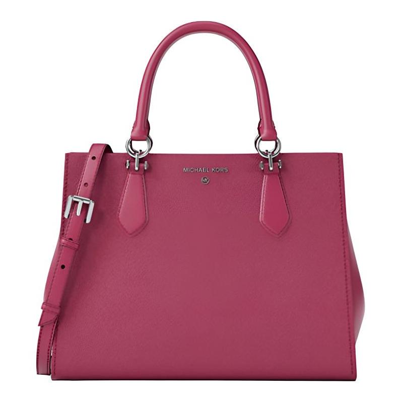 MICHAEL KORS MARILYN Silver Label Logo Design Cross Pattern Leather Handbag Medium Women's Rose Red
