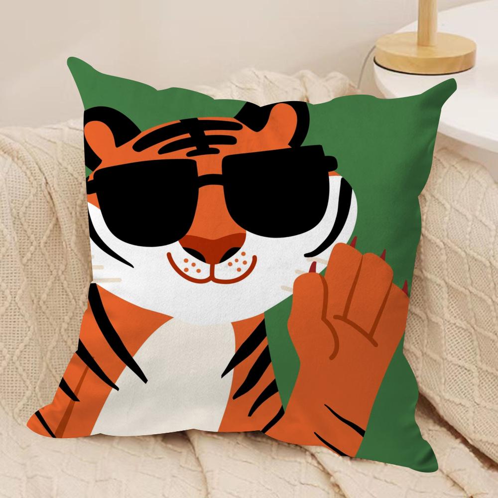 Cartoon Animal Cute Cushion Cover Silky Short Plush Double-Sided Printed Pillow Case for Sofa All Seasons Home Decor Gift