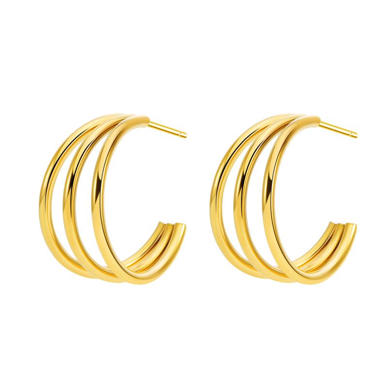 Trendy Gold-Plated Triple C-Shaped Titanium Steel Earrings