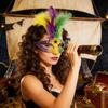 Маскарадная карнавальная маска для женщин Марди Гра фиолетовая зеленая желтая кружевная маска с перьями для выпускного бала свадьбы Хэллоуина праздничные сувениры