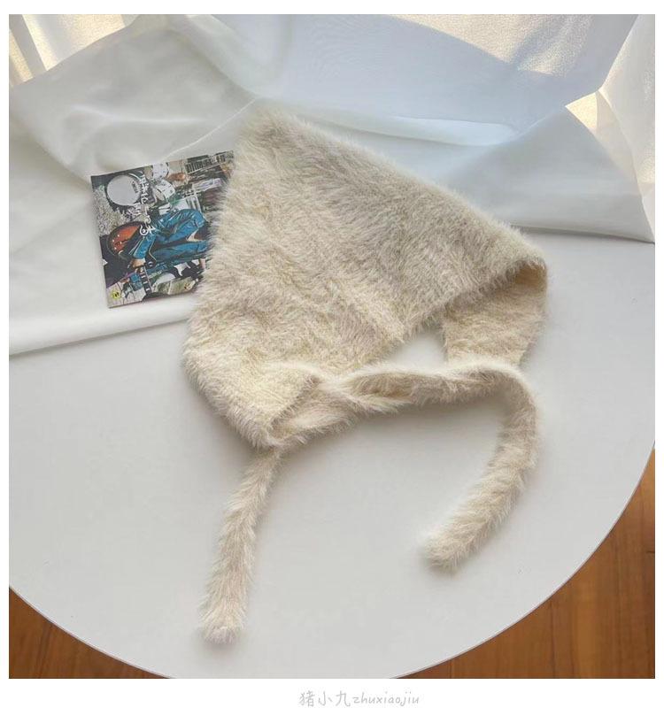 Женский пушистый вязаный шерстяной треугольный шарф и повязка на голову-галстук от французских брендов - Осенне-зимнее тепло, милый и очаровательный стиль.