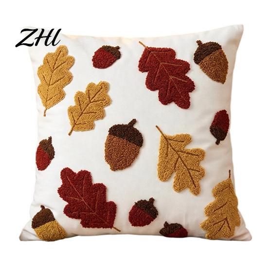 Fall Theme Decorative Pillow Cover Maple Leaf Cushion Cover, Acorn Throw Sofa 18x18 Inches Farmhouse Case for Autumn Home Decor Skin Friendly Shells