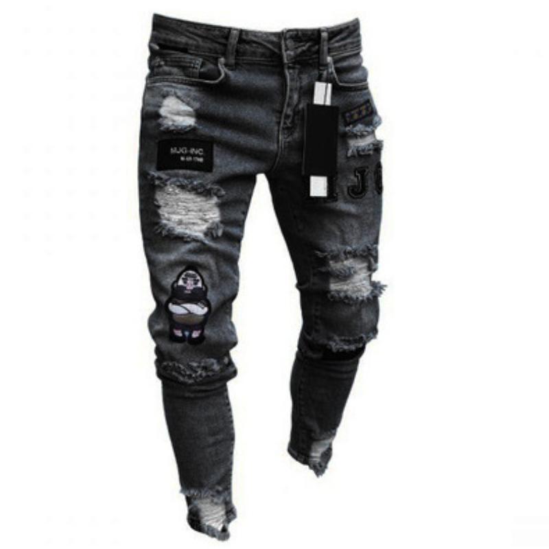 Spring Men's Fashion Jeans with Holes and Trendy Slim Fitting Jeans