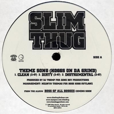 12-дюймовая пластинка SLIM THUG - Тема (Hoggs На Гринд) GEFR122701PROMO GEFFEN 2007 США Рэп и хип-хоп/R&B Б/У