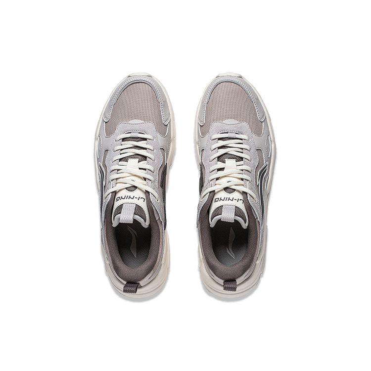 Li Ning Flowing Fire Fabric Synthetic Leather Retro Dad Shoes Mesh Non-Slip Breathable Low-Top Casual Shoes Men Sneaker Gray AGCT387-2