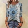 Trendy Vintage 3/4 Sleeve Top For Women,Ladies Casual Three Quarter Sleeve Round Collar Printed T-Shirt Blouse