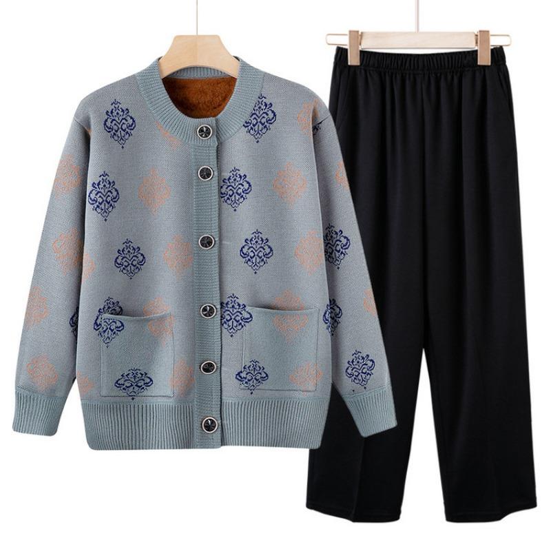 Бабушкин осенне-зимний плюшевый свитер-кардиган для женщин среднего и пожилого возраста, новый вязаный свитер-жакет для мамы, утолщенный топ