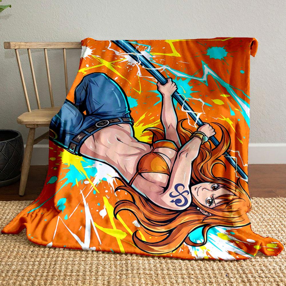 Dynamic figure with vibrant orange and blue splashes and lightning bolts. for all seasons blanket lunch break throw gift
