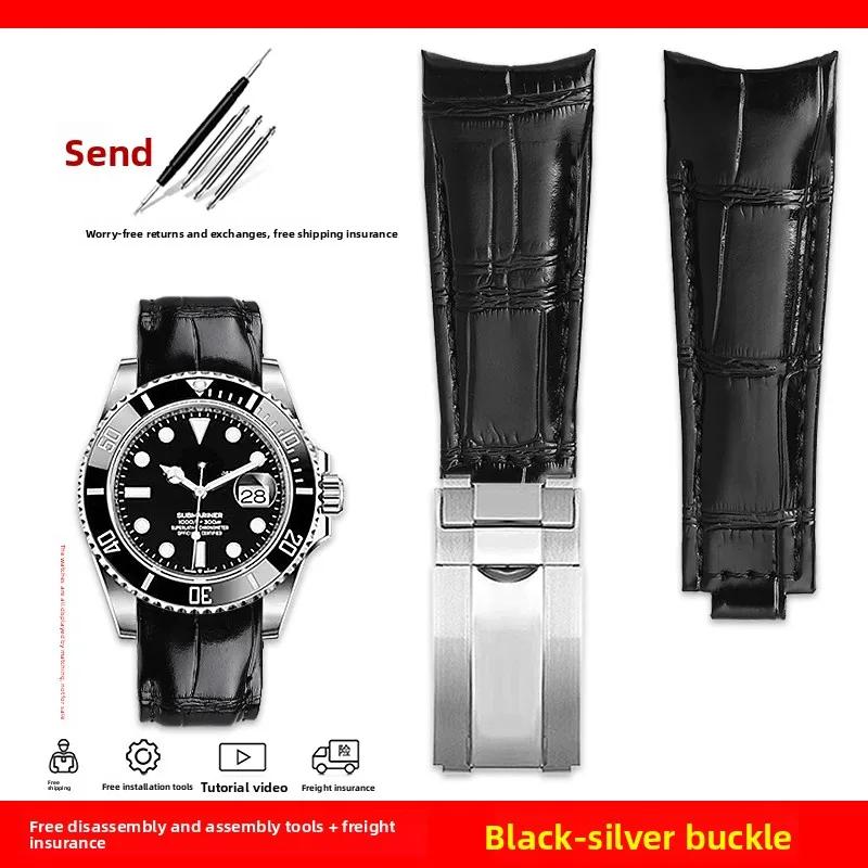 Изогнутый ремешок для часов 20 мм Original Style Для Rolex Water Ghost Натуральная кожаный ремешок GMT Submariner Daytona мужской браслет