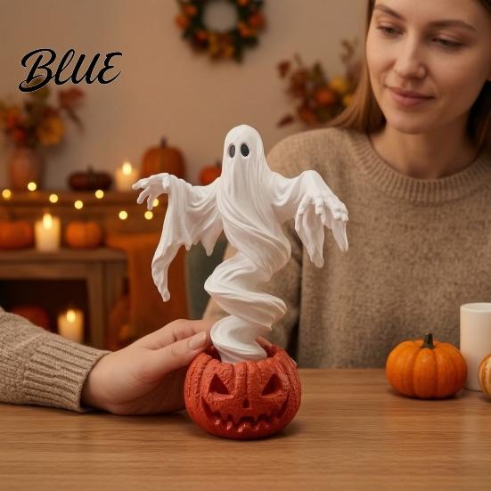 Художественная фигурка из смолы, вихревой призрак, тыква, садовый фонарь, светящаяся жуткая статуя, теплый светодиодный фонарь на батарейках, декор, осень