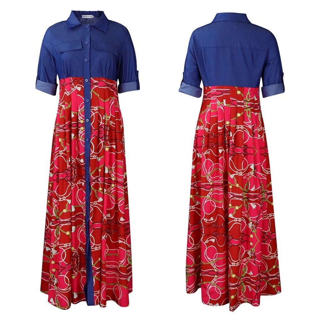 LYRIA Женское платье с длинным рукавом, принтом, красное, синее, длинное, платье-макси