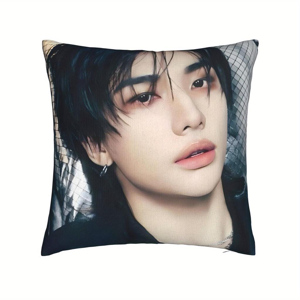 45X45Cm Pillowcase Double Sided Skz Hyunjin Portrait Print Soft Polyester Cushion Cover Decorative Throw Pillow Case For Sofa