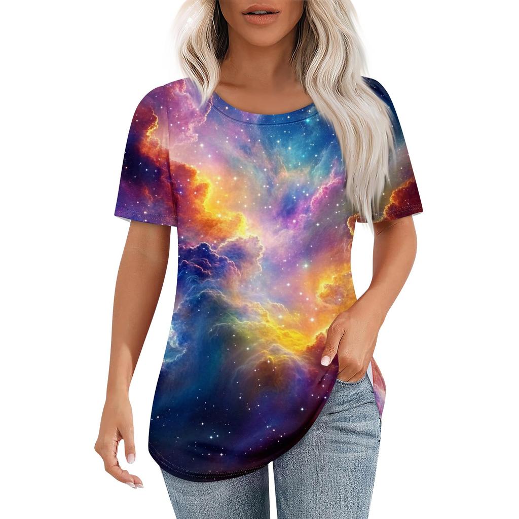 Женская футболка с принтом неба, модная, повседневная, с круглым вырезом и коротким рукавом