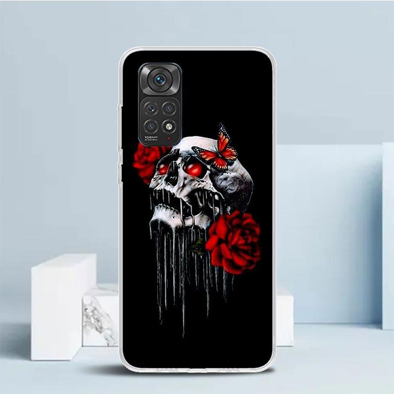 Человеческий скелет Красная роза Чехол для телефона для Xiaomi Redmi Note 15 14 14S 13 12S 12 Pro Plus 11S 11 11T 11E 10S 10 + Мягкая задняя крышка из ТПУ