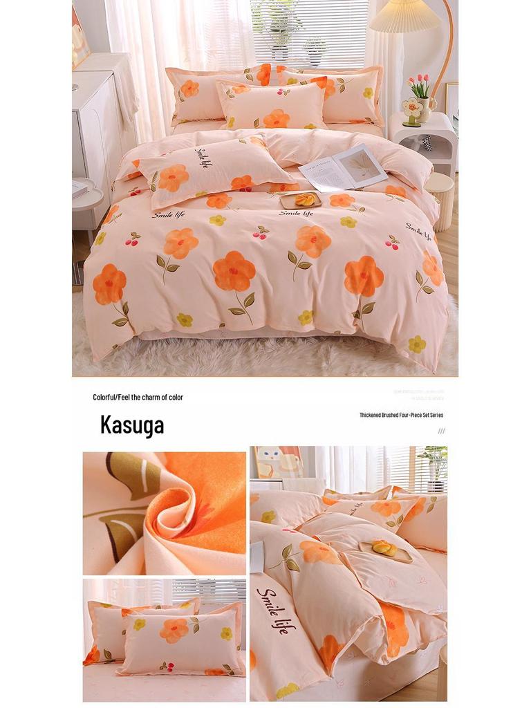 Постельный комплект из полосатого матового хлопка для осени/зимы – Утолщенный пододеяльник и простыня