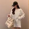 Women's Korean Style Long Sleeve White T-Shirt - Loose Fit, Solid Color, Sun Protection, Ideal for Autumn Layering or Spring Wear.
