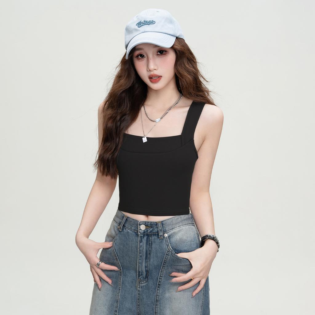 Summer Solid Color Versatile Sleeveless Tight Fitting Short Vest