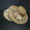 Summer New Simulated Flower Webbing Straw Hat Women's Seaside Travel Beach Hat Big Brim Rough Edge Sun Protection Hat