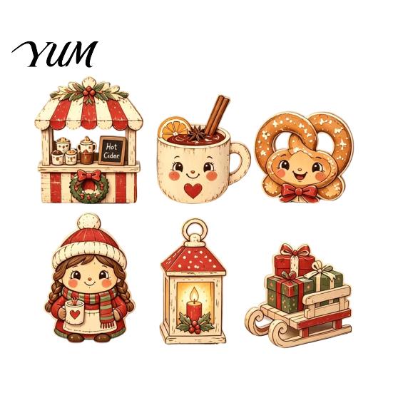 Small Christmas Table Ornaments 6Pcs Wooden Tabletop Signs, Xmas Sign Decor, Santa Winter Holiday Home Accents Snowman Reindeer Gingerbread