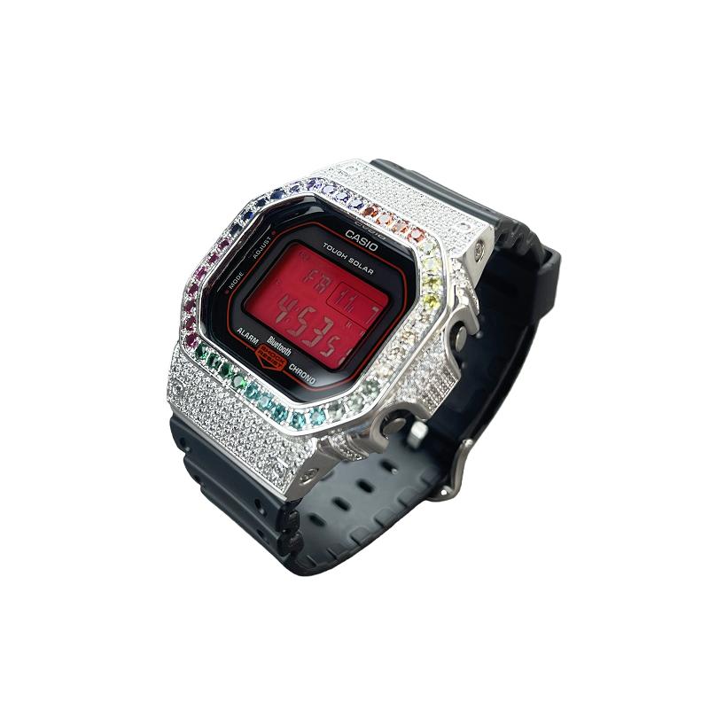 Casio Индивидуальные часы GW-B5600AR-1PR Экран крови Сильное сердце Ручная пробивка инкрустированное серебро полный бриллиант GW-B5600AR-1PR(Watch6-GaiZhuang-BanZuanXueGe)