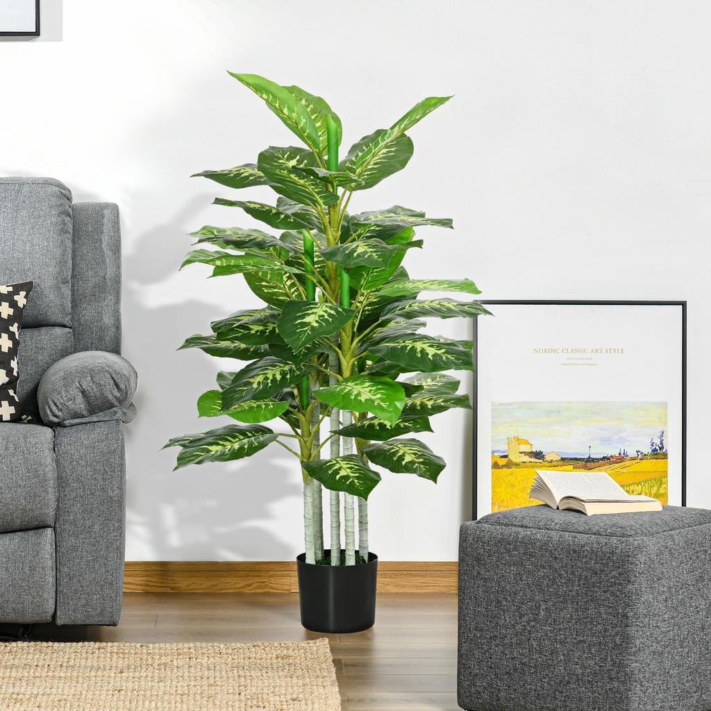 Artificial Plant, Plastic Plant, Cement Pot, Indoor and Outdoor, 120 cm, Green