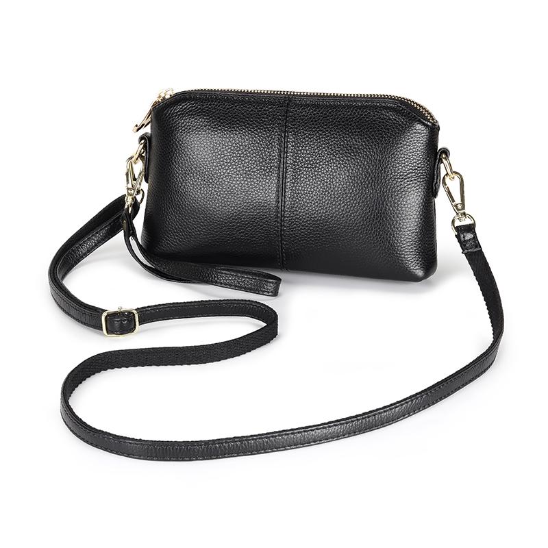 Luxury Genuine Cow Leather Small Shoulder Bag For Women Double Zipper Crossbody Messenger Handbag Black/Blue 5 Colors Card Pocke