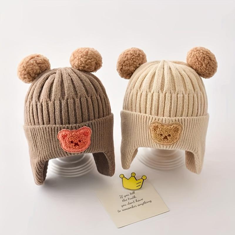 1 шт. Утепленная меховая шапка с милым медведем для мальчиков и девочек 0–3 лет