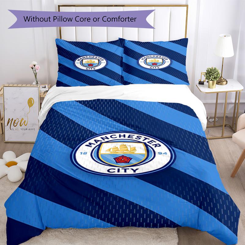 Manchester City F.C Printed Pattern Duvet Cover Set – includes 1 duvet cover and 2 matching pillowcases Bedroom decor Christmas gifts