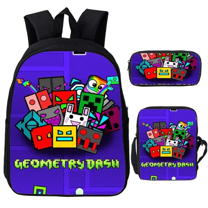 Мультяшный рюкзак Geometry Dash для детей, 3 шт. в наборе, школьные сумки для мальчиков и девочек, большая вместимость, сумка для книг, подарки на День знаний