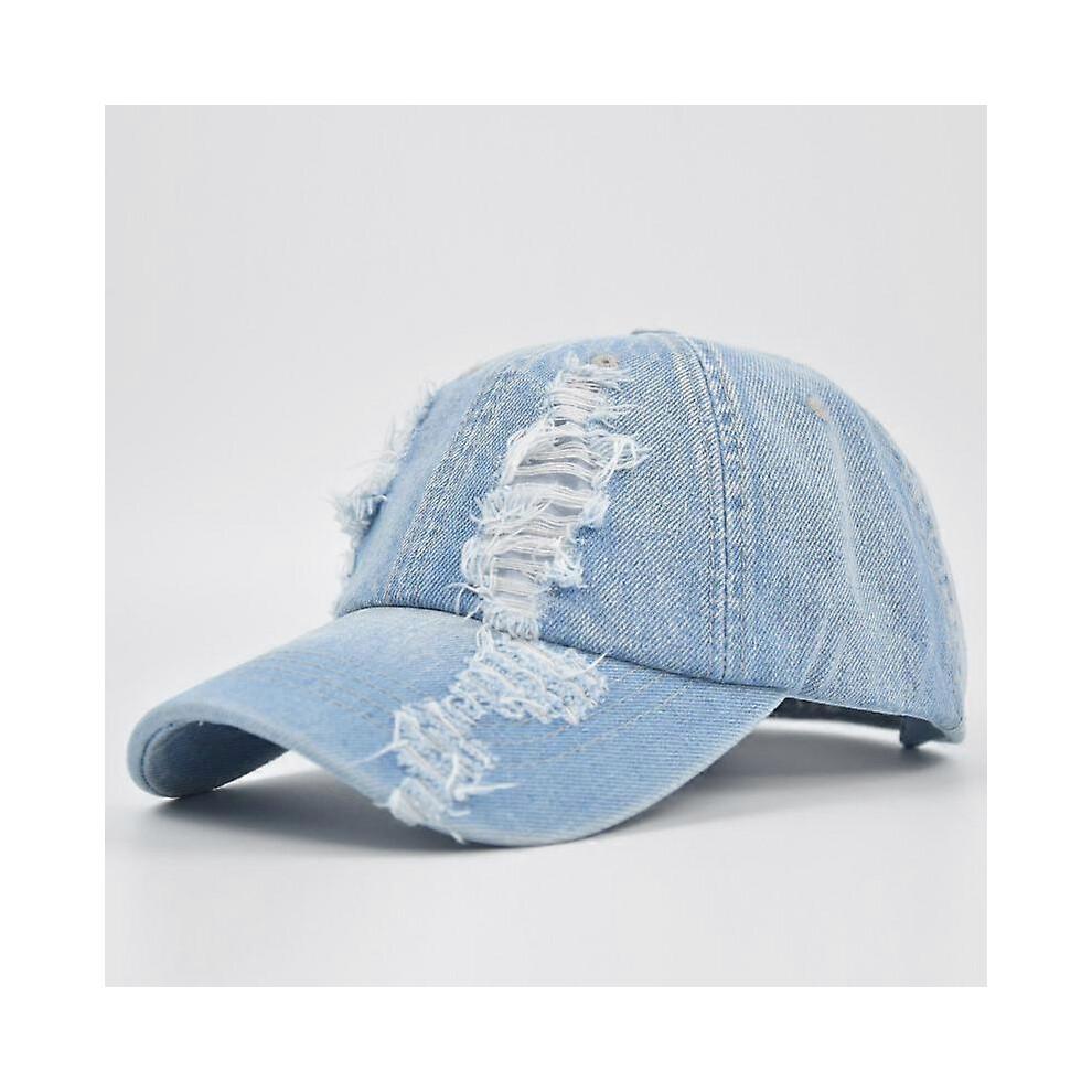 Do old washed cotton denim baseball cap with holes baseball cap simple light board peaked cap one piece