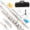 BQKOZFIN 16-Hole Woodwind Flute In C Key, Beginner Set with E-Mechanism, Nickel-Plated Cupronickel, for Brass Band Practice, Suitable for Beginners,
