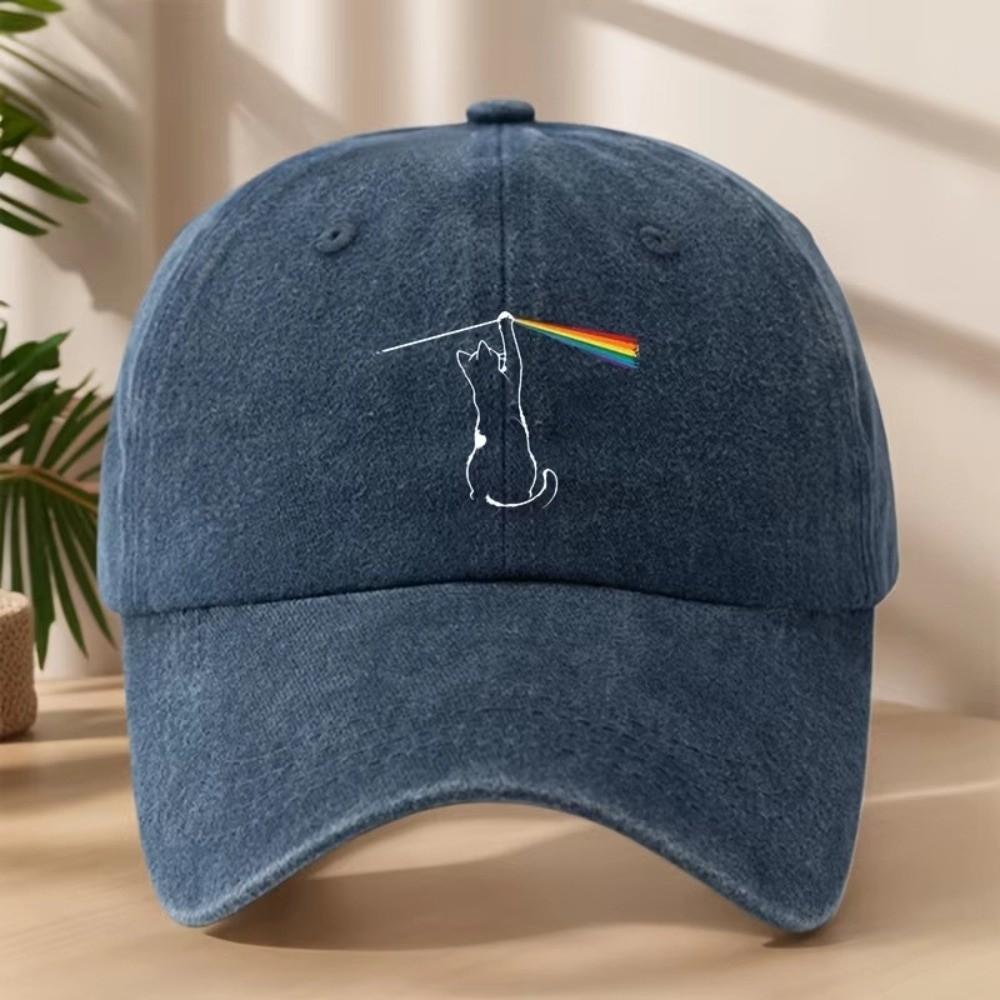 Curved Brim Baseball Cap Rainbow Hook Printed Adjustable Hat Distressed Dad Hat  For Men Women
