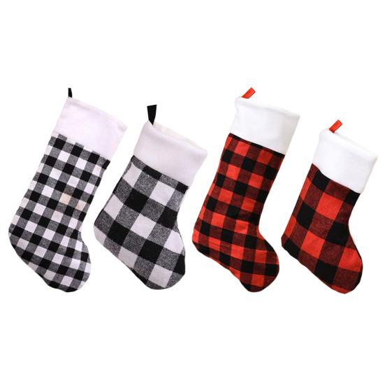Рождественский чулок Классический красно-черный клетчатый буффало Подвесные чулки для рождественской елки, камина, праздничного декора