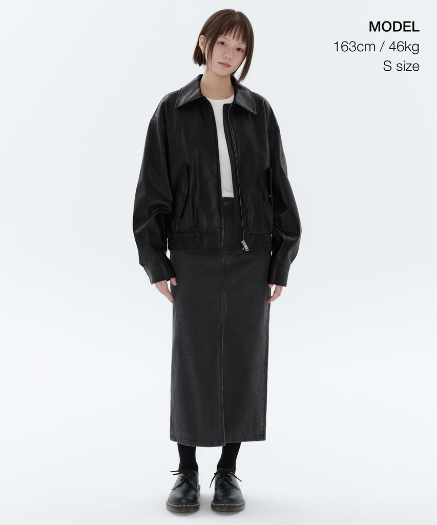 MUSINSA STANDARD WOMAN Женская длинная джинсовая юбка с разрезом спереди [Выстиранный черный]
