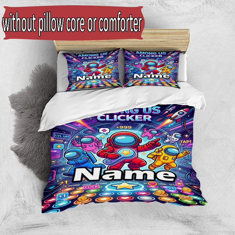 3pcs Duvet Cover Set (1*Duvet Cover + 2*Pillowcase, Without Core), Custom Name Among Us Pattern Bedding Set, Home Bedroom Decor Gift