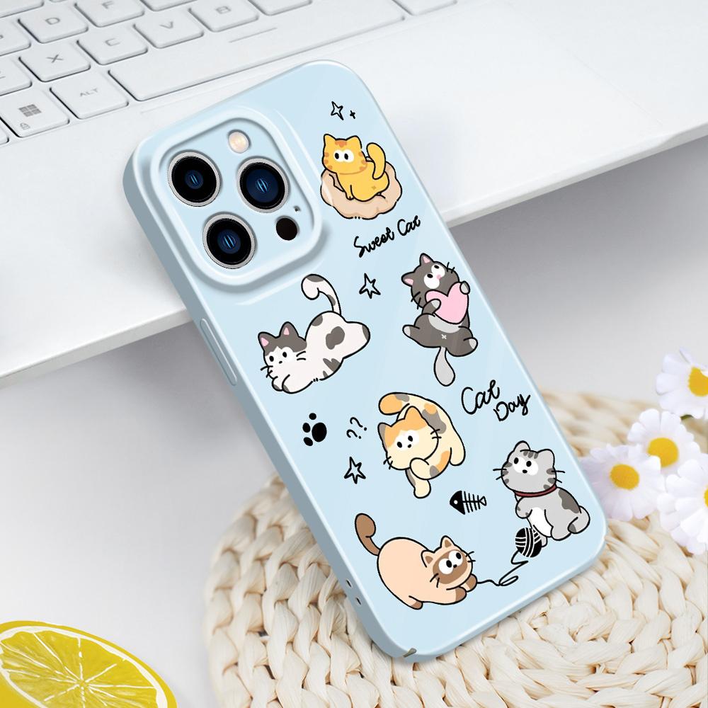Чехол для телефона "Счастливый кот" для iPhone 13 12 11 7 8 6 6S Plus Pro Max Mini X XS XR SE 2020 2022 Пленка Жесткий чехол