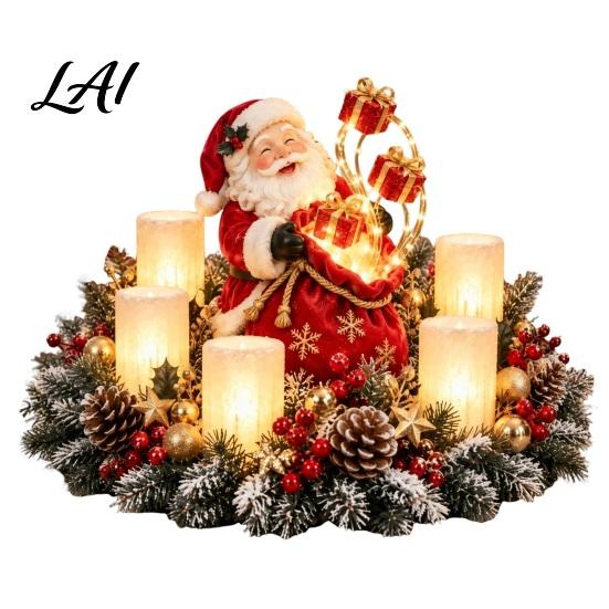 Festive Soft Furnishing Gifts Christmas Flameless Candle Resin Ornament with LED Light Santa Angel Bear Ornaments Led Lights Bird Tabletop