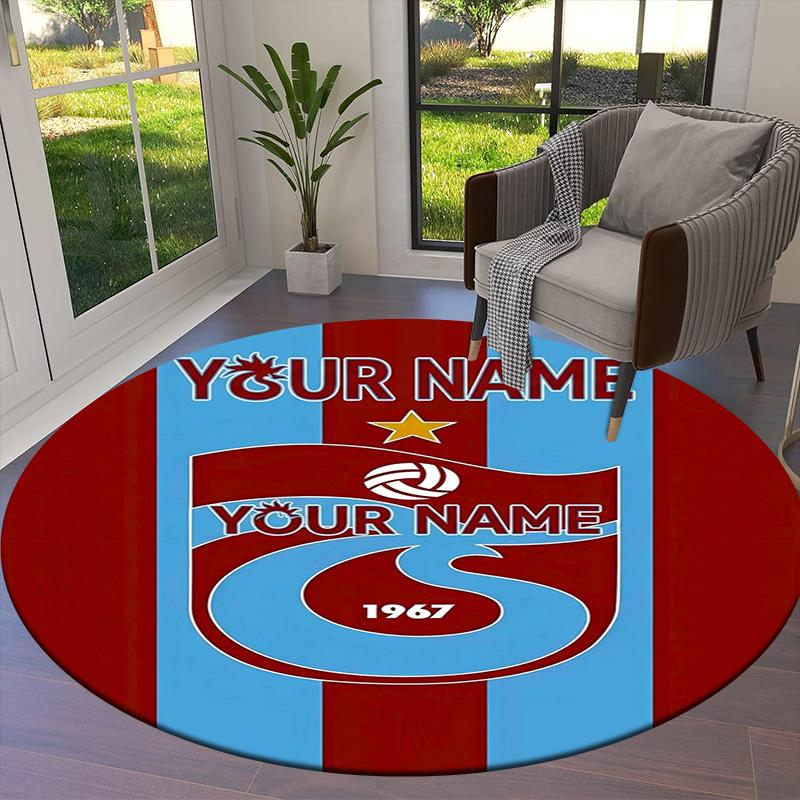Soccer Emblem Custom Name Round Area Rug Carpet Rug For Living Room Bedroom Sofa Playroom Decor Nonslip Floor Mat