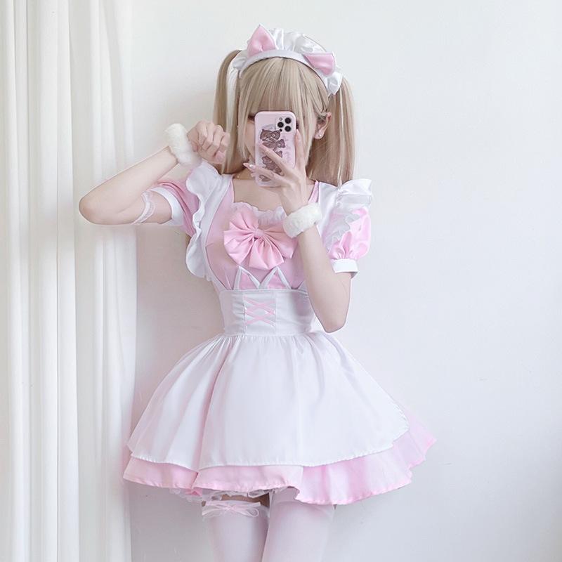 Soft Girl lolita Pink anime-style maid dress, cute girl cosplay outfit cosplay Clothing