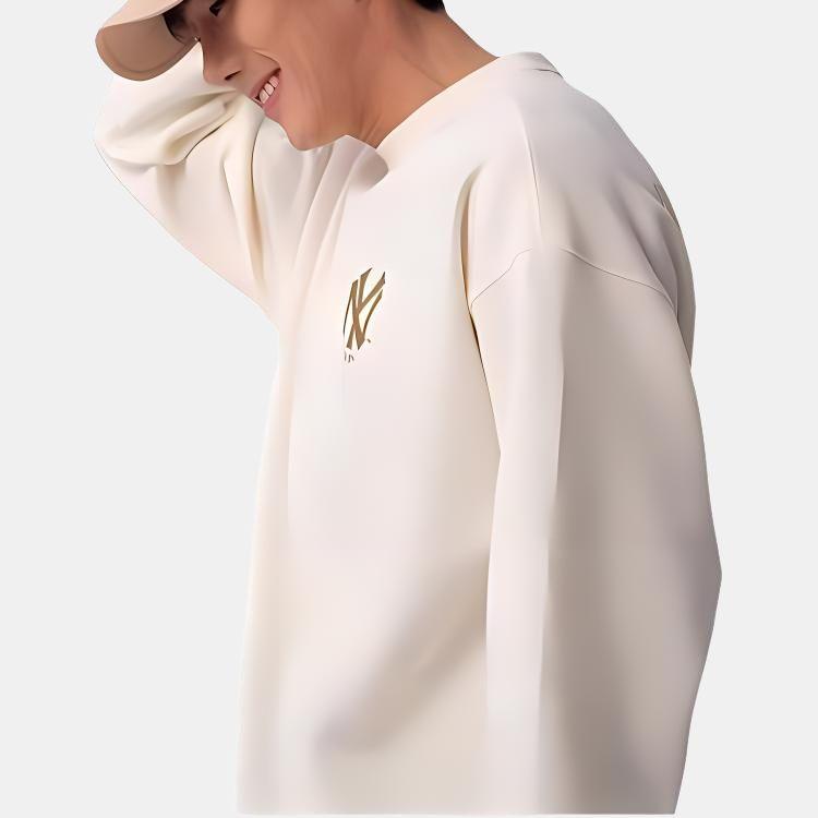 New Era SS24 MLB Нью-Йорк Янкис Винтажный Логотип Круглый Вырез Свободный Американская Толстовка Унисекс Толстовка Слоновая Кость 14187459