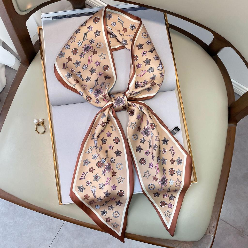 Новый европейский и американский ретро-шелковый шарф с цепочкой для женщин, повязка на голову, шарф на ключицу, длинный шарф-лента, завязывающаяся сумка